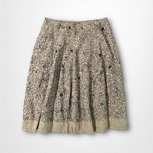 Vintage Carlisle Embroidered Line Art Linen A Line Beige Midi Skirt Size 14
